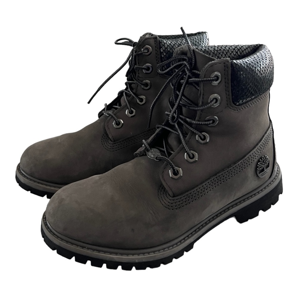Timberland Women’s Dark Grey Ankle Combat Boots Snake Print Detail Size 6.5